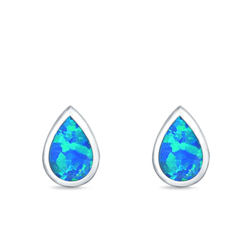 Pear Shape Stud Earrings Lab Created Blue Opal 925 Sterling Silver (7.5mm)